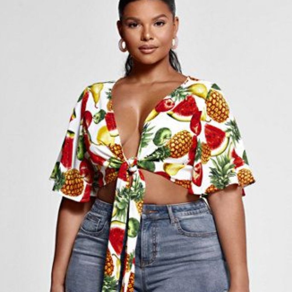 Front Tie Tropical Crop Top